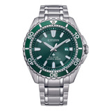 Reloj Citizen Bn019953x Para Hombre Bisel Giratorio 200mts Color De La Malla Plateado Color Del Bisel Verde Color Del Fondo Verde