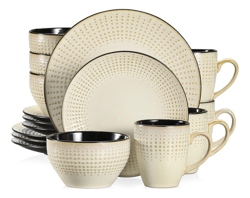 Set De Vajilla Platos Beige Cerámica 32 Pzs Guto Embossed Sp