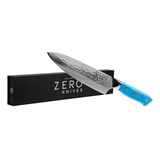 Cuchillo Acero Damasco 8,0'' Zero Knives - Bt Chef Y Asado Color Celeste