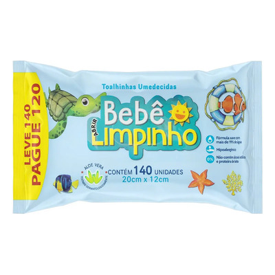 Toalhas Umedecidas Bebê Limpinho 140 Unidades Sem Álcool Hipoalergênico | MercadoLivre