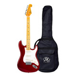 Guitarra Eléctrica Sx Stratocaster Rojo Metálico Con Funda