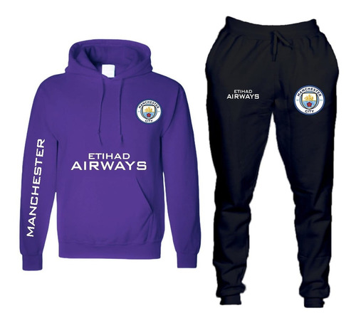 Abrigo Moletom Blusa+ Calça Juvenil Manchester City Conjunto