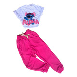 Conjunto Infantil Lilo Stitch Menina Calça Jogger E Cropped 