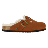 Pantufla Bamers Classic Fur Cuero Mujer Café