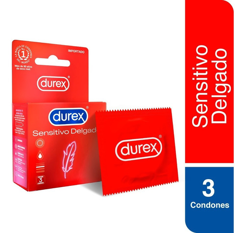Durex Sensitivo Delgado Cj 3 Condones De Látex