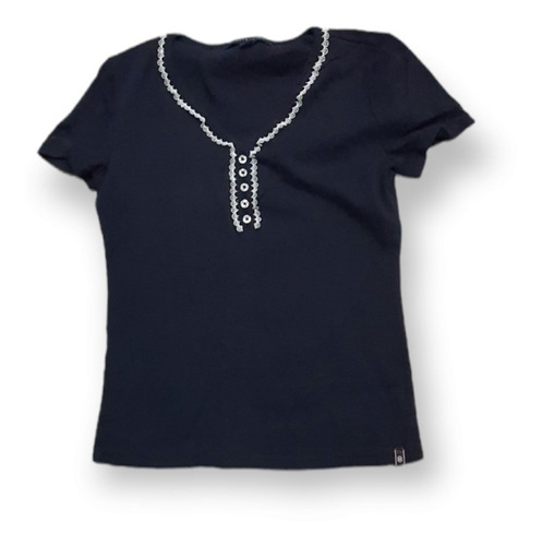 Playera Tommy Hilfiger De Mujer Extra Chica Azul Con Blanco 