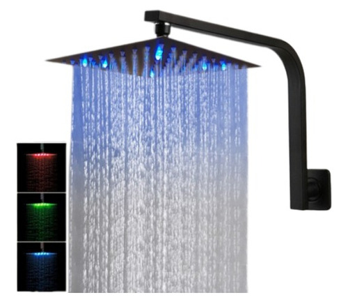 Grifo Regadera Brazo Curvo Con Luz Led Negro