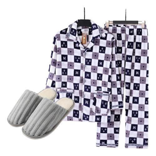 Pijama Hombre Pijama Polar Invierno + Pantuflas