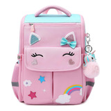 Mochila Escolar Infantil Unicornio Con Llavero Pompón