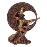 Estatueta Bruxinha Da Lua De Resina Decorada Bruxa Halloween Cor Bronza Com Dourado Md2