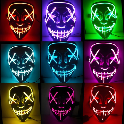 2un Máscara Terror Led Neon Halloween Cosplay Fantasia Festa