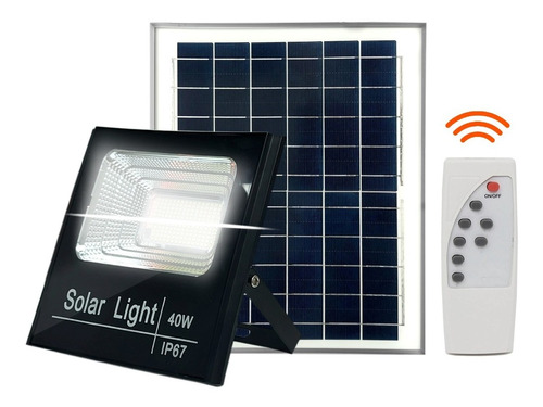 Reflector Led 40w + Panel Solar Exterior Con Control Remoto Color De La Carcasa Negro Color De La Luz Blanco