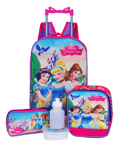 Kit Mochila Infantil De Rodinha Princesas Reforçado Escolar