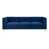 Sofa Kanto3 Puestos Terciopelo Azul 200x75x85