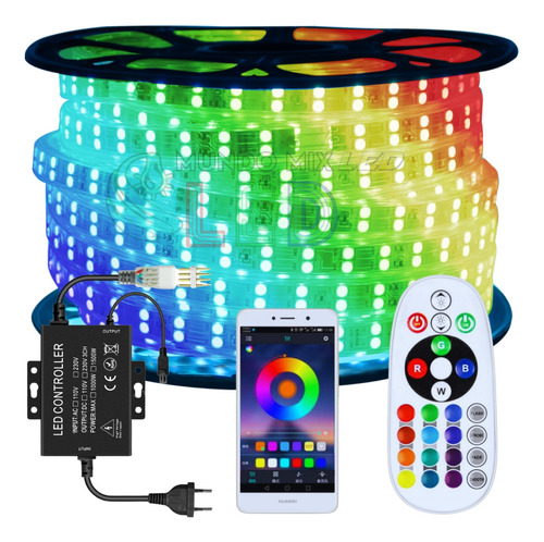 35mts Mangueira Led Chata 5050 Rgb Ip67 + Controle Bluetooth