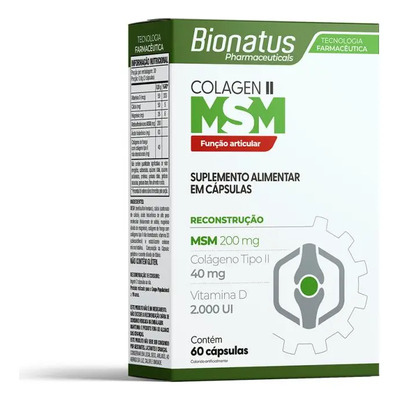 Colágeno Tipo II Bionatus com MSM e Vitamina D 60 Cápsulas | Parcelamento sem juros