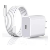 Combo Cargador 20w+cable Usb-c A Lightning Carga Rapida Para iPhone Color Blanco