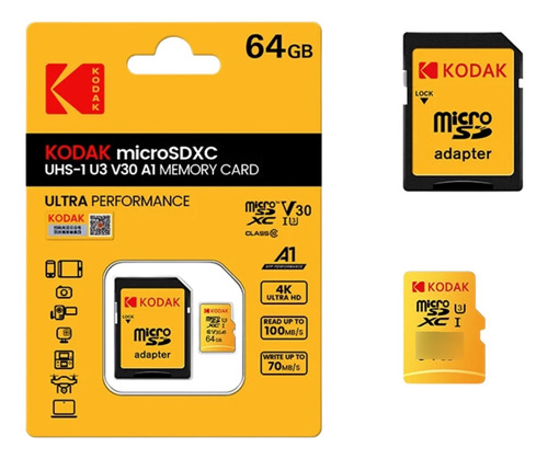 Cartão De Memória Micro Sd 64gb Classe 10 A1 Kodak Turbo 4k