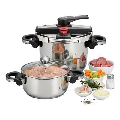 Set De Ollas De Presion Bogner 4 Y 6l Inox 304 Vapor Y Tapa Plateado | Meses sin interés