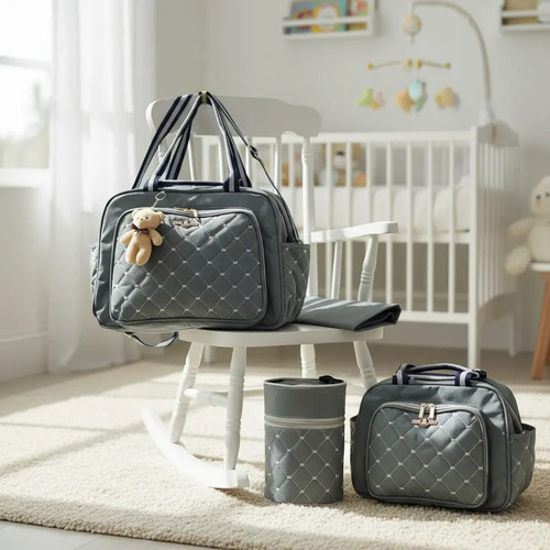 Bolsa Maternidade Grande Cinza Luxo Menina Menino Gestante  | Parcelamento sem juros