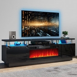 Mueble De Tv; 80 PuLG, C/chimenea Y Luz Led; Oneinmil, Negro