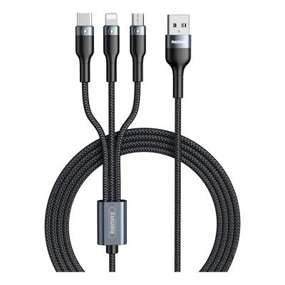 Cable 3 En 1 Cere Usb Lightning Tipo C Negro 1.2m