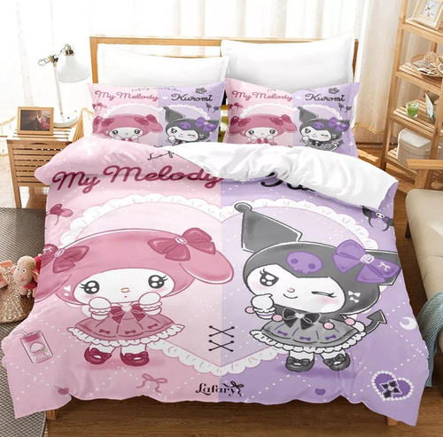 Juego De Cama Individual Kuromi Melody, Funda Nórdica Anime