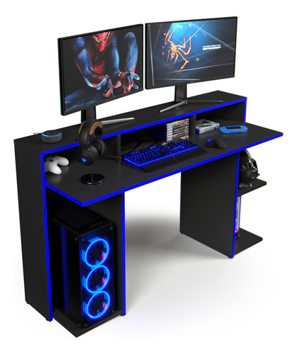 Mesa Escrivaninha Gamer Ms Móveis Ryze Cor Preto E Azul