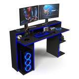 Mesa Escrivaninha Gamer Ms Móveis Ryze Cor Preto E Azul