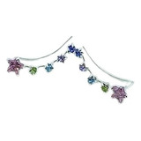 Brinco Ear Cuff Estrela Pedra Colorida Prata 925