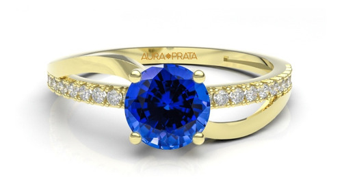 Anillo Compromiso Oro Amarillo 10k Espinela Azul Alessia 