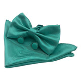 Conjunto Gravata Borboleta + Abotoadura+ Lenço Verde Tiffany