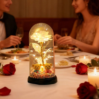 Luz Nocturna Led Rosa De Cristal Alimentada Por Batería Con