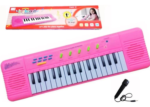 Piano Teclado Rosa Brinquedo Infantil Microfone Musical 