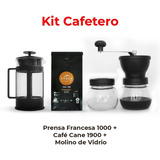 Kit Cafetero Prensa Francesa 1000ml Molino Vidrio Café Grano