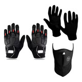 Guantes Pro Biker Cuero Pb04 + Primera Piel + Mascara C