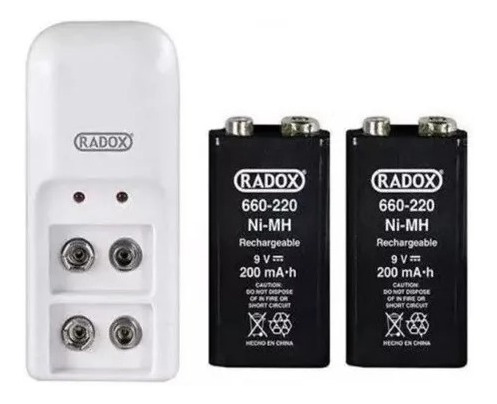 Cargador 2 Baterias 9v Cuadradas Recargables Radox 660-220