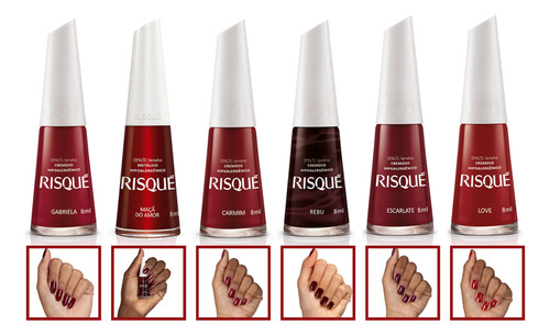 Kit Esmalte Risque Atacado 6 Tons Vermelho Cremoso Metalico