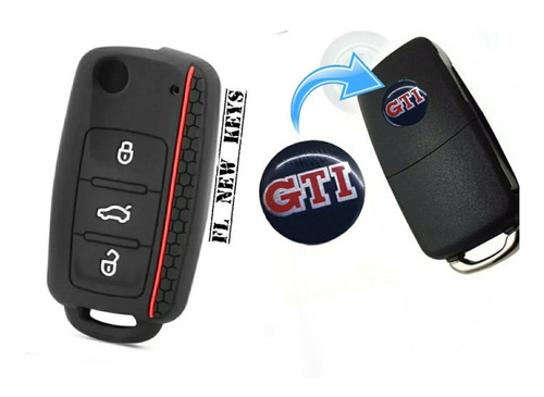 Funda Silicon Llave Volkswagen + Emblema Gti 14 Mm Aluminio