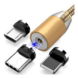 Cable Magnético 3en1 Cargador Rápida Datos Led Reforzado 1pz