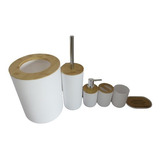 Set Baño Plastico Bambu X6 Cesto Dispenser Escobilla Jabon