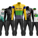 Conjunto De Ciclismo Masculino Camisa Calça Gel Manguito Pro