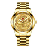 Novo Relógio Masculino Ouro Marca Top Luxo Chinês Dragão