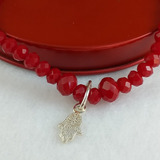 Pulsera Mano De Fatima De Plata Y Cristales Rojos