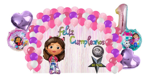 Kit Decoración Globos Gaby Gabby La Casa De Las Muñecas 80pz