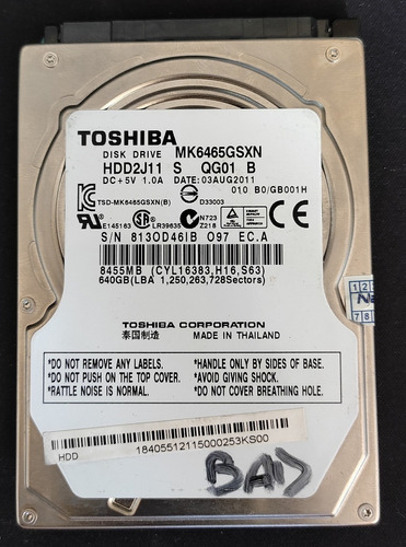 Hd Toshiba Mk6465gsxn 813od46ib 640gb