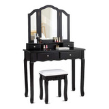 ~? Reuniong Vanity Set Con Espejo Plegable Y 4 Cajones, Toca