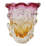 Vaso De Murano São Marcos - Cristal Rosa E Âmbar 20cm