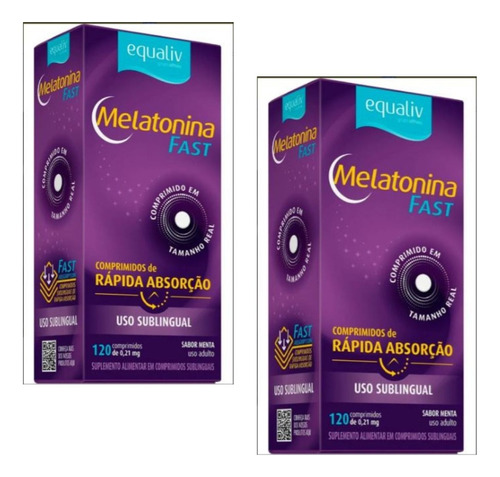 Melatonina Fast 120 Comp.(0,21mg)equaliv Sabor Menta Kit C/2