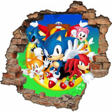 Adesivo Decorativo De Parede Sonic Buraco 3d 1x1 Mt Infantil